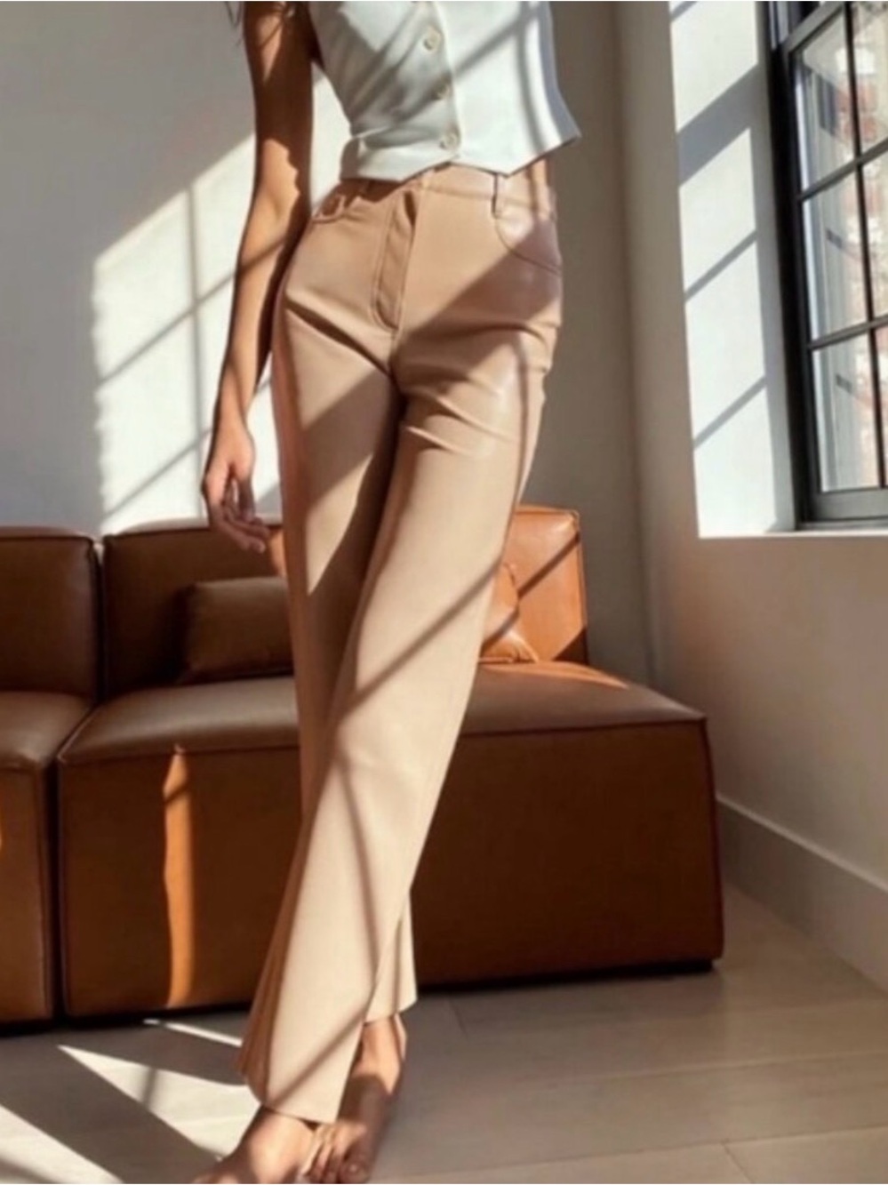 Aritzia Vegan Leather Melina Pants - Tan Beige Camel